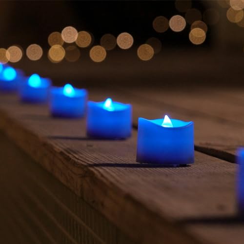 Homemory 24-Pack Blue Flameless Battery Tea Light Candles, 200+ Hours - color: Blue, size: Pack of 24