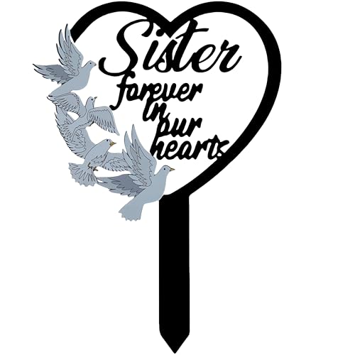 11 inch Metal Sister Memorial Stake Grave Decorations for Cemetery Gravesite Sympathy Markers Waterproof Memorial Gifts for Loss of Sister Tombstones Plaque Outdoors Lawn Yard Decor - color: Sister