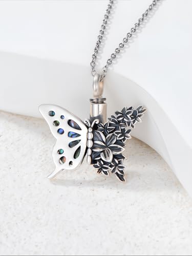 Flower Butterfly Urn Necklace for Ashes 925 Sterling Silver Urn Necklace Keepsake Cremation Jewelry Memorial Gifts for Women Loss Loved One - color: 01-butterfly Daffodil