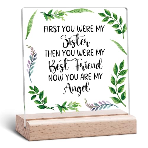 Sympathy Gifts for Loss of Sister Memorial Clear Desk Decorative Sign Condolence Gift Bereavement Remembrance Keepsake for Loss of Sister Funeral Present Acrylic Sign With Wooden Stand for Table Shelf - color: Loss of Sister Acrylic Sign