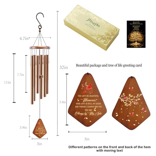 Memorial Sympathy Wind Chimes for Loss of Loved One 32'', Cardinal Wind Chimes in Memory of a Loved One, Cardinal Memorial Gifts, Bereavement Condolence Remembrance Gifts,Wooden,Brown