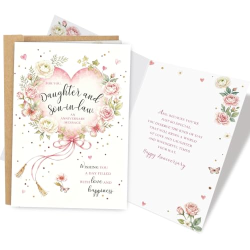 Heartfelt Anniversary Card for Daughter and Son in Law, Sweet Daughter and Son in Law Wedding Anniversary Card from Parents - color: Daughter and Son in Law Anniversary