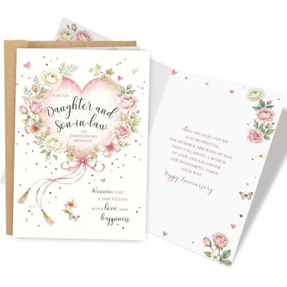 Heartfelt Anniversary Card for Daughter and Son in Law, Sweet Daughter and Son in Law Wedding Anniversary Card from Parents - color: Daughter and Son in Law Anniversary