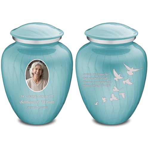 Embrace Adult Personalized Doves Cremation Urns for Human Ashes I Large Picture Pearl Light Blue Funeral Urn for Adult Men and Women with Double Side Engraving I 200 lbs - color: _Pearl Light Blue (Double Sided)