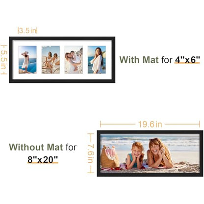 Vittanly 8x20 Collage Picture Frame, Displays 4Pcs 4x6 Pictures, Black - color: Black, size: 8x20