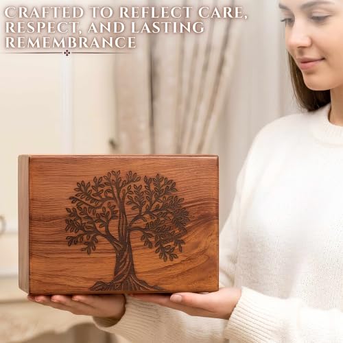 Handmade Wooden Urn for Human Ashes - Wooden Tree of Life Adult Urns - Funeral Urn for Men Women - Male Female Cremation Urn for Ash Rosewood (L-10X7X5''-260 Cu in)