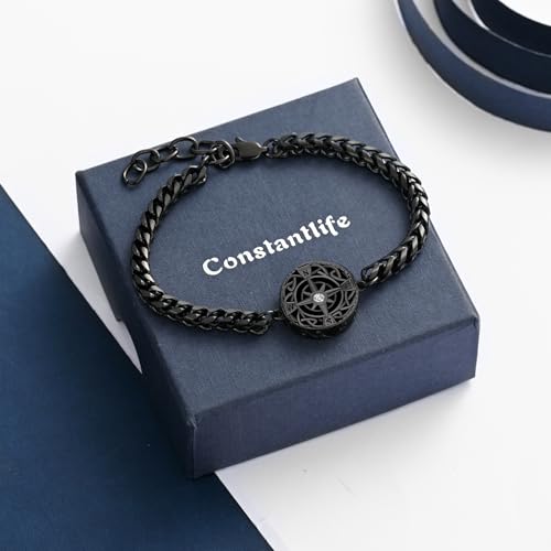 constantlife Compass Urn Bracelet for Ashes Stainless Steel Adjustable Link Bangle Cremation Keepsake Loved Ones Memorial Jewelry for Women Men - color: Black