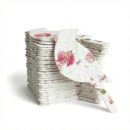 24 Pink Cardinal Plantable Memorial Gift Tags | Writable wildflower seed tags for funeral favors, sympathy gifts, memorial services, and celebration of life keepsakes - color: Petal Ivory, style: Cardinal