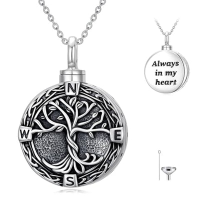 TOUPOP Tree of Life Urn Necklace for Ashes 925 Sterling Silver Cremation Jewelry Memorial Gifts Keepsake Jewelry with Funnel Filler for Women - style: 1-Tree of Life