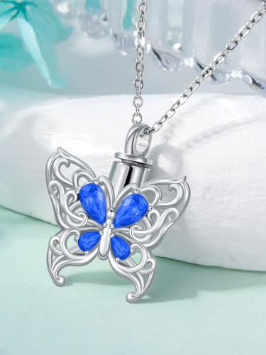 Cremation Necklace for Ashes 925 Sterling Silver Pet Paw/Butterfly Memorial Cremation Keepsake Pendant Jewelry Women Keepsake Bereavement Gift - color: A9-Butterfly-September