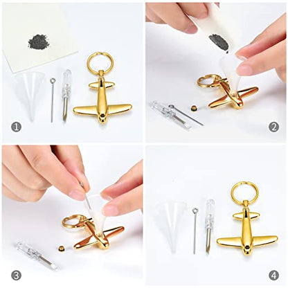 Minicremation Cremation Jewelry Urn Keychain for Ashes Airplane Memorial Urn Pendant for Human Pet's Keepsake Key Chain - color: Gold