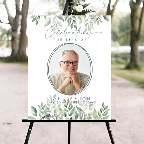 Celebration of Life Welcome Sign, Memorial Sign, Greenery Leaves Funeral Welcome Sign, in Loving Memory Sign, Celebration of Life Funeral Sign, Celebration of Life Sign, Memorial Sign with Photo #d8 - color: Version #20