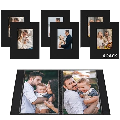 Small 4x6 Photo Album 24 Pockets Linen Cover Black 6 Pack - color: Black, size: 24 Pockets 6 Pack
