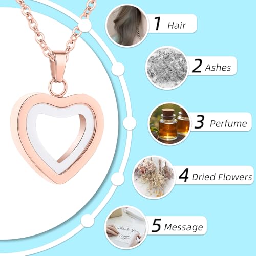 Glass Heart Cremation Urn Necklace for Ashes Stainless Steel Memorial Ash Pendant Keepsake Jewelry Cremation Jewelry for Women - color: Rose Gold