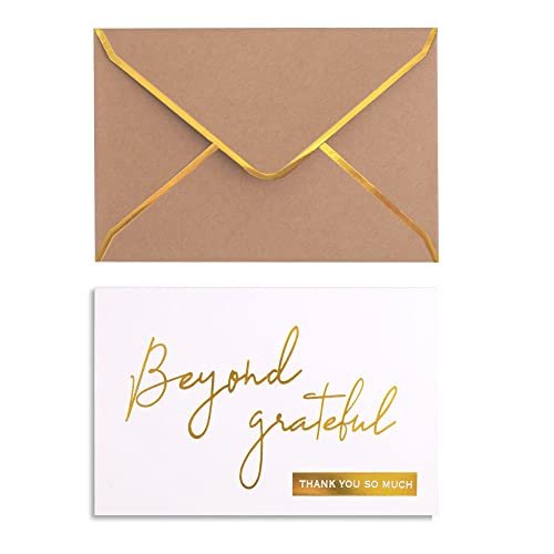 Winoo Design Gold Beyond Grateful Thank You Cards with Envelopes - 36 PK - Thank You Notes with Gold Foil Letterpress 4x6 Inches Blank Note Cards for Business Graduation Wedding Baby Shower