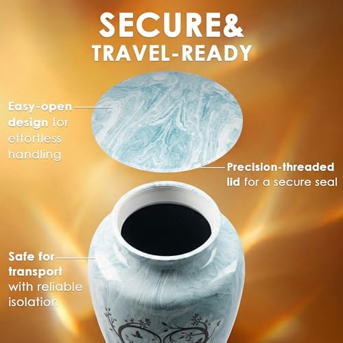 Emvency Urn for Ashes, Metal Alloy, 10" H x 6" W, Light Blue - color: Aqua Blue