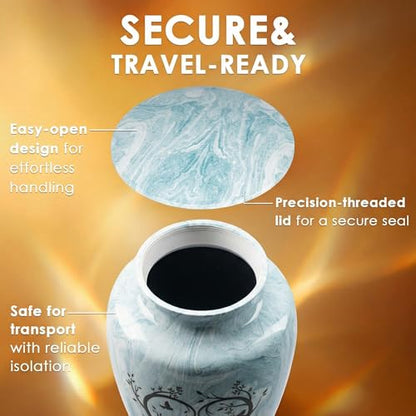 Emvency Urn for Ashes, Metal Alloy, 10" H x 6" W, Light Blue - color: Aqua Blue