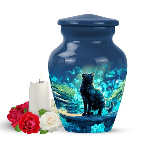 Yatskia Cat with Blue Butterflies Mini Funeral Urns for Human Ashes Adult Men and Women, Decorative Small Keepsake Urn for Ashes Adult, (Classic Pack of 1, 3 Inch) - color: #4 Cat, size: 3 Inch (Pack of 1)