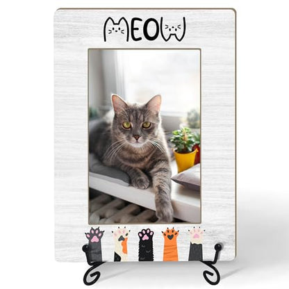 Cat Picture Frame, Cat Lover Gifts for Pet Owner, Christmas Memorial Gifts for Friends Women, Desk Decor Meow Kitten Paw Photo Frame (4x6 Horizontal) -S21 - style: Meow