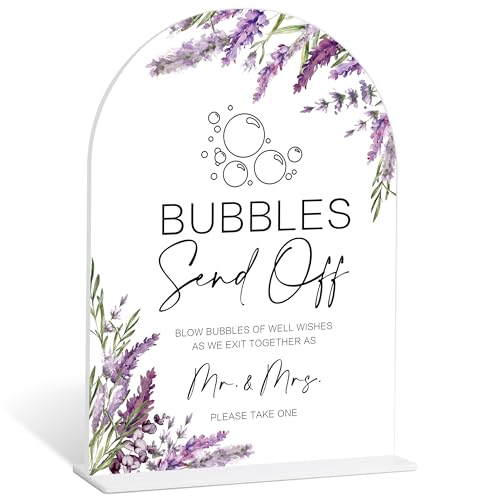 Wedding Bubble Send Off Sign, Lavender Bridal Shower Decorations, Engagement Party Decor, Centerpieces for Tables, Acrylic Table Signs with Base for Wedding Reception and Bridal Party Decor, 2D - color: Wedding Bubble Send Off Sign-30