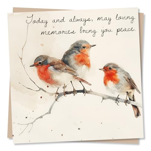 Heartfelt Robin Condolences Card - May Loving Memories Bring You Peace - Three Birds, Watercolour Design - Sympathy Card For Loss Of A Loved One