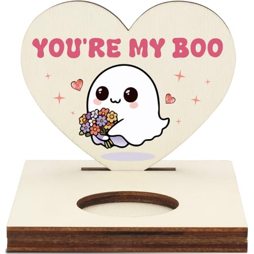 Cute Ghost Heart Plaque “You’re My Boo”, Kawaii Halloween Decor, Spooky Cute Couple Gift, Romantic Ghost Sign for Him or Her, LMM18 - color: You’re My Boo