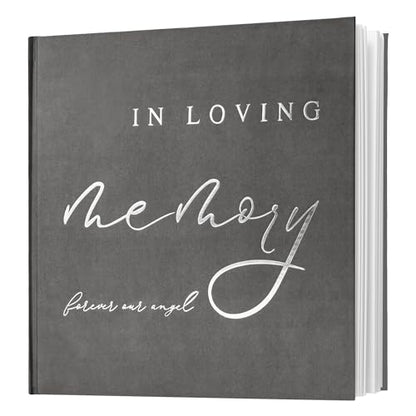 Calculs Funeral Guest Book Memorial Guestbook for Celebration of Life Gray Cover Silver Gilding in Loving Memory Picture Book for Our Love 8.5” Square Hardcover