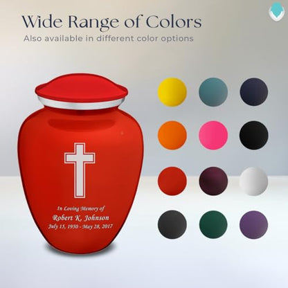 Geturns - Adult Personalized Simple Cross Cremation Urns for Human Ashes I Large Bright Red Funeral Urn for Men and Women I 200 lbs - color: Bright Red