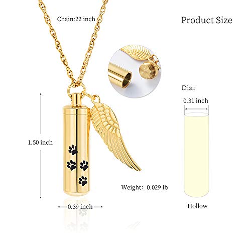 shajwo Cremation Jewelry Paw Print Urn Necklaces for Human Pet Ashes Cylinder Urn Pendant Keepsake Memorial Ash Locket Holder Necklace for Men Women - color: Gold