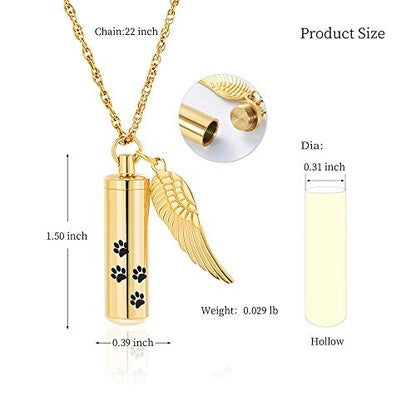shajwo Cremation Jewelry Paw Print Urn Necklaces for Human Pet Ashes Cylinder Urn Pendant Keepsake Memorial Ash Locket Holder Necklace for Men Women - color: Gold