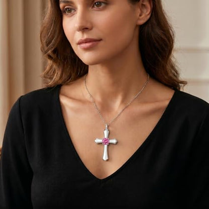 YYB Urn Necklace for Ashes Women Heart Birthstone Cross Cremation Jewelry | Memorial Keepsake Funeral Jewelry for Loved Ones (with Funnel Filler) - color: 10--Pink Tourmaline October