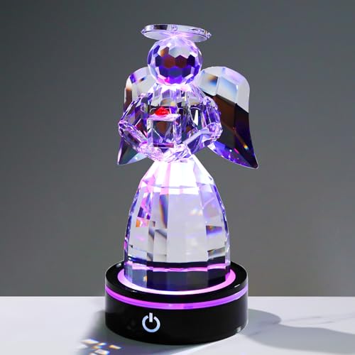 Crystal Guardian Angel Figurine Gifts, with Multicolor LED Light Base | Angel Figurines, Guardian Angel Statue, Guardian Angel light, Birthday Gifts for Grandma, Aunt - color: Gift Box