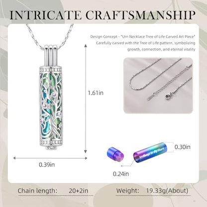 Cylinder Urn Necklace Crystal Tree of Life Cremation Jewelry Pendant for Women Men Vial Cremation Ash Pendant Loved One Memorial Jewelry with Mini Keepsake Urn Ash - Always In My Heart - color: Silver-Colorful-Purple-Always In My Heart