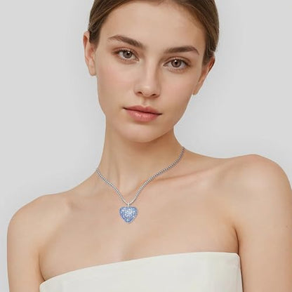 925 Sterling Silver Cremation Necklace CZ Heart Urn Pendant Jewelry for Pet Human Ashes Keepsake Memorial Jewelry Gift for Women - color: Blue