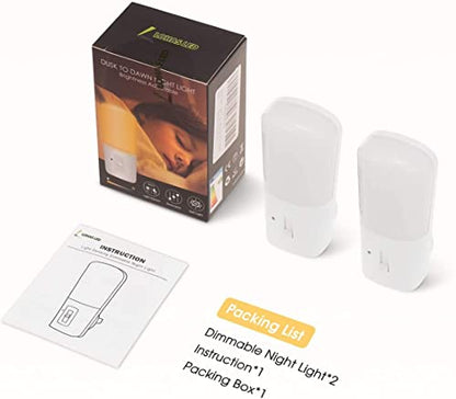 LOHAS-LED Plug in Night Light, Dimmable LED Night Lights Dusk to Dawn 2Pack | Soft White 3000K Sleep Nightlight, Adjustable Brightness 5-80lm Mini Light for Nursery Kids Room Hallway Kitchen - color: Warm