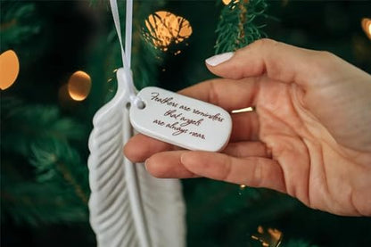 Ceramic Feather Ornament - Sympathy Gift to Remember Angels - color: Feathers Are Reminders That