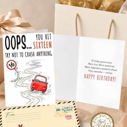 16th Birthday Card, Sweet 16 Birthday Card for Girls Boys, Sweet 16 Cards with Seal and Envelope, Happy 16th Birthdayy Cards from Family Friend Mom Dad Grandma Aunt Sister Brother - color: 16th