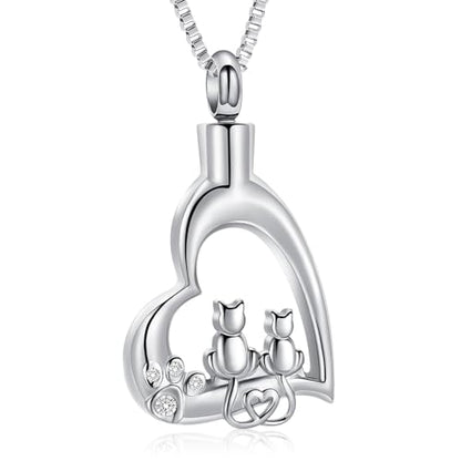 XSMZB Heart Paw Pet Cremation Jewelry for Ashes Cute Cat Memorial Urn Necklace for Women Men Pendant Ashes Holder Keepsake Jewelry - color: Silver