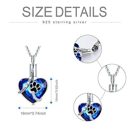 AOBOCO Heart URN Necklace S925 Sterling Silver Cremation Necklaces for Ashes Embellished with Crystals from Austria, Fine Keepsake Memorial Jewelry (Package including a Necklace/Pin/Funnel) - style: A7 Always in my heart