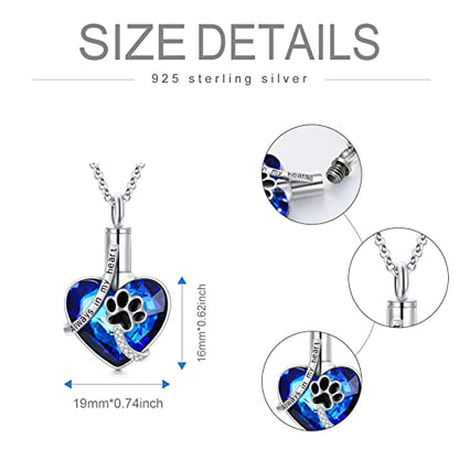 AOBOCO Heart URN Necklace S925 Sterling Silver Cremation Necklaces for Ashes Embellished with Crystals from Austria, Fine Keepsake Memorial Jewelry (Package including a Necklace/Pin/Funnel) - style: A7 Always in my heart