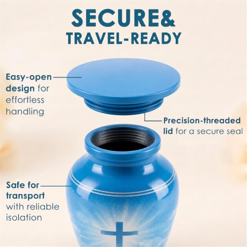 Emvency Urn for Ashes, Mini Metal, Keepsake Sharing Urns, Cross Religious - color: Heavenly Cross