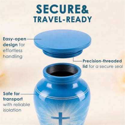 Emvency Urn for Ashes, Mini Metal, Keepsake Sharing Urns, Cross Religious - color: Heavenly Cross