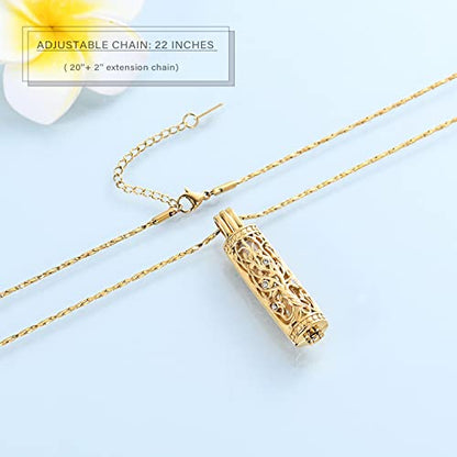 Imrsanl Cremation Jewelry Urn Necklace for Ashes Pendant with Hollow Glass Vial Cylinder Cremation Keepsake Memorial Lockets Ashes Holder for Women Men Pet - color: Tree of Life-Gold