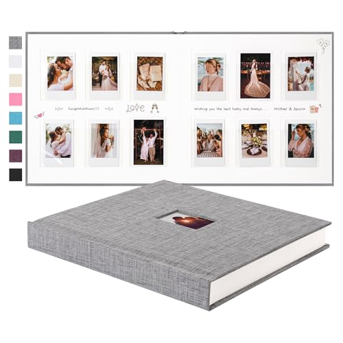 Instax Mini Photo Album with Writing Space, 168 Pockets, Grey | Compatible with 2x3 inch & Polaroid Pictures, Recessed Clear Pockets, Wedding Guest Book and Family Memories - color: Grey, size: 168 Pockets