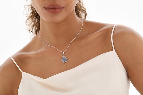 AUNTESIGN Forget-Me-Not and Queen Anne's Lace Pressed Wildflower Necklace | Birth Month Flowers Necklace | Gold/Silver Pressed Flower Jewelry | Mother's Day | Gift For Her - color: 925 Sterling Silver Forget-Me-Not Necklace(Silver)
