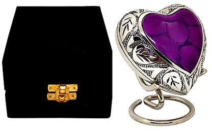 Classic Heart Shape Keepsake Urn for Human Ashes – With box and Stand - Lovely Purple Color 7 cms high