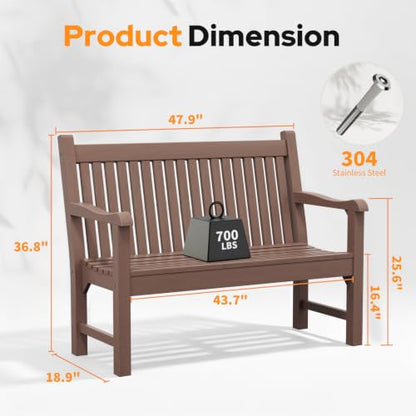 2-Person Outdoor Bench with 700 Lbs Weight Capacity, Brown | Poly Lumber Weatherproof Garden Bench Seating for Porch, Balcony and Park, All-Weather Patio Bench Furniture - color: Brown