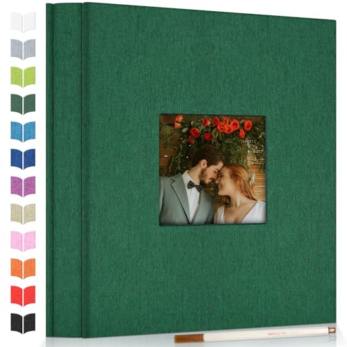 Artfeel Photo Album Self Adhesive Scrapbook Album for 3x5 4x6 5x7 8x10 Pictures,40 Pages Linen Cover with Display Window DIY Photo Book,Ideal Gifts for Family Travel Wedding Baby - color: Dark Green, size: 11.5"x10.5"40Pages