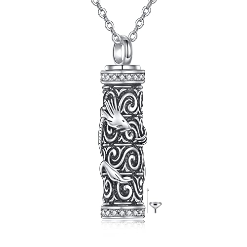 TOUPOP Tree of Life Cremation Jewelry Urn Necklace for Ashes for Women Men 925 Sterling Silver Cylinder Urn Pendant Necklaces for Human Ashes of Loved Ones Keepsake Memorial Gifts - style: 7-Dragon