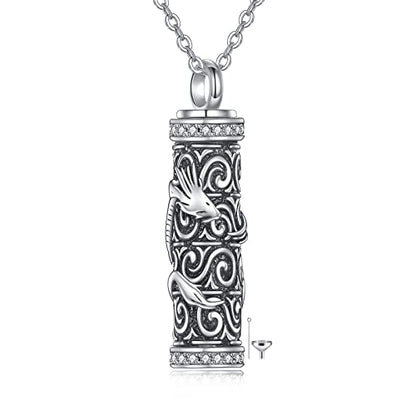 TOUPOP Tree of Life Cremation Jewelry Urn Necklace for Ashes for Women Men 925 Sterling Silver Cylinder Urn Pendant Necklaces for Human Ashes of Loved Ones Keepsake Memorial Gifts - style: 7-Dragon
